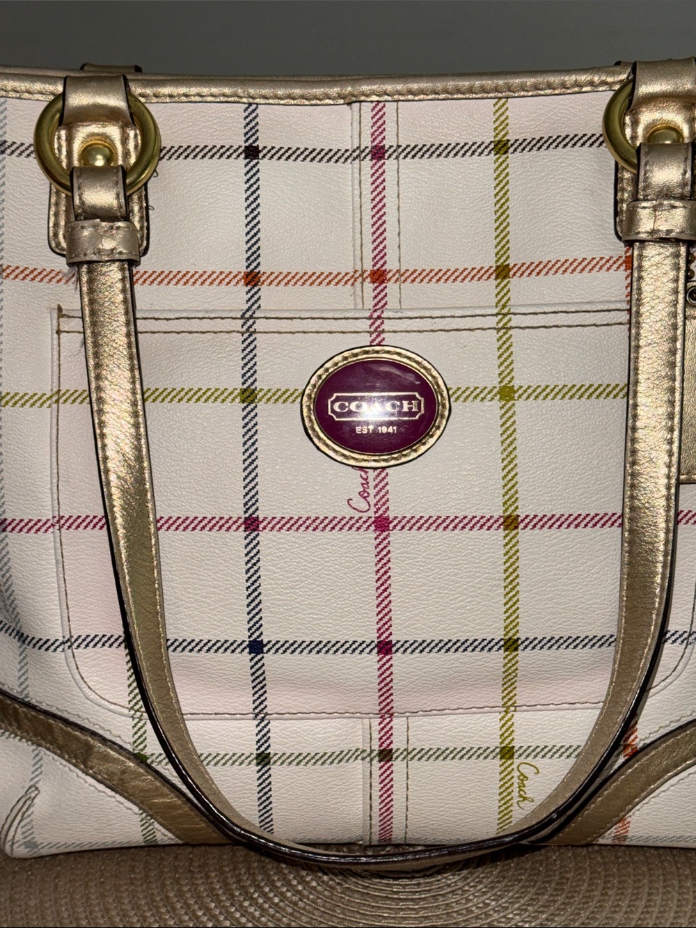 Coach Tatersal Tote with Gold Trim and Multicolor Stripes - Picture 4 of 9